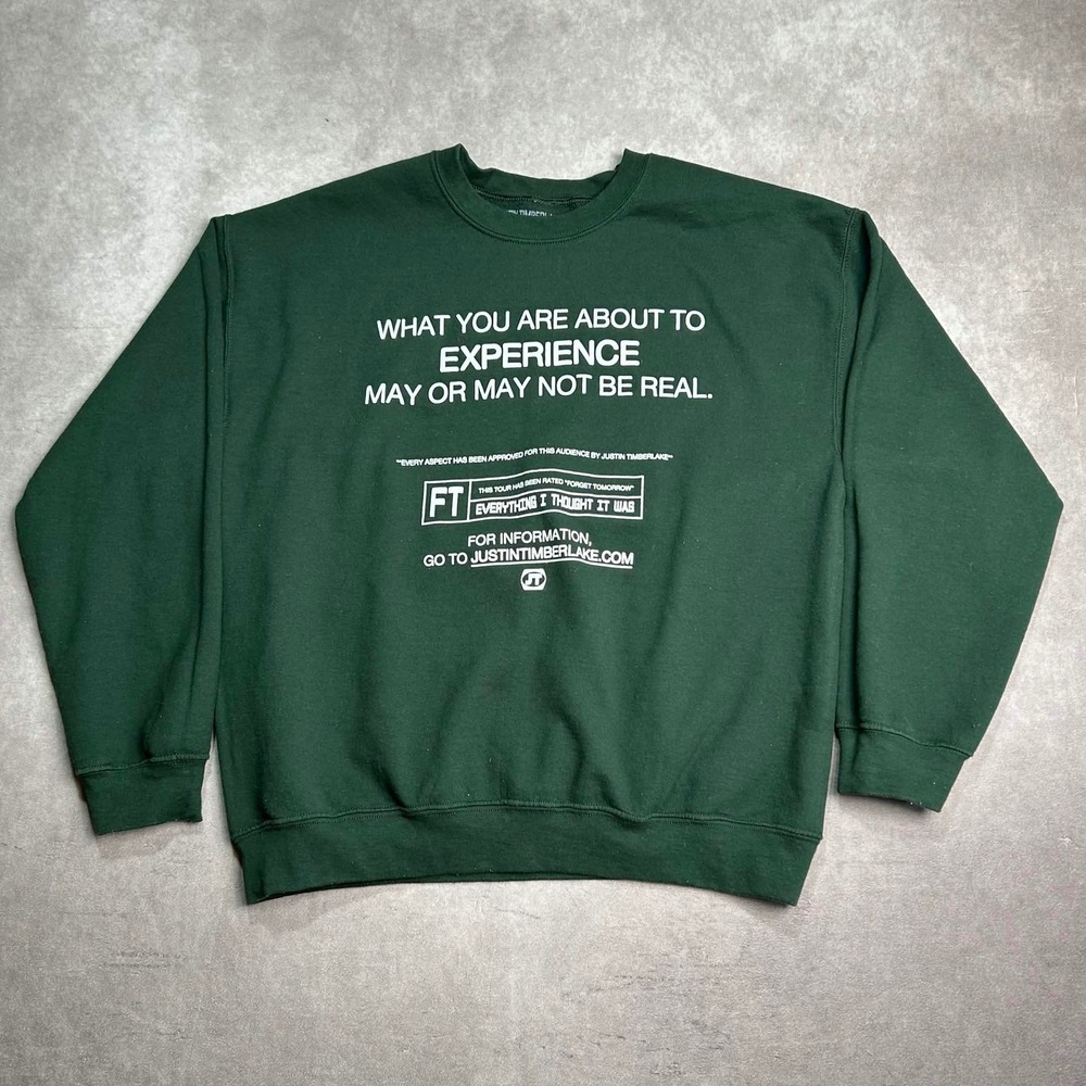 Justin Timberlake Forget Tomorrow World Tour Green Graphic Sweatshirt L 2024